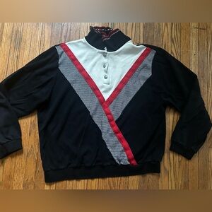 VTG 80s Donnkenny Secretary Geek Retro Houndstooth Black Red Collar Sweater M